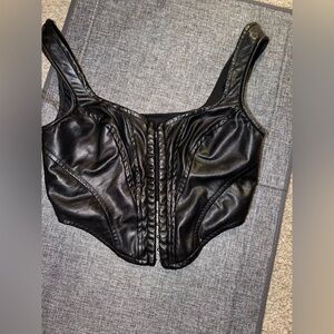 Black Faux Leather Bustier Top